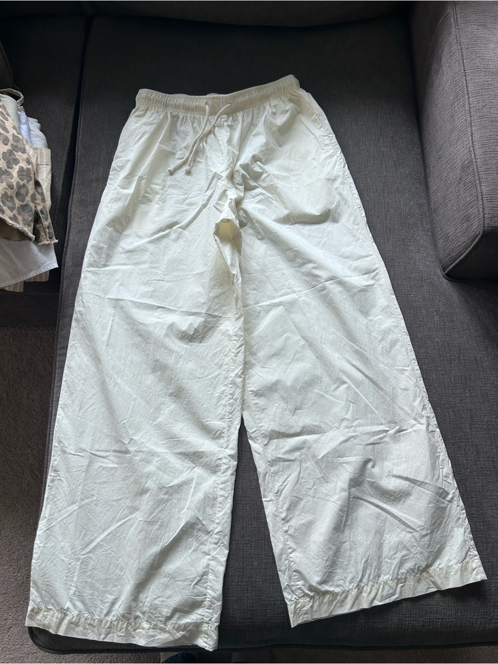 DONNI. Wide Leg Pop Drawstring Pants in White